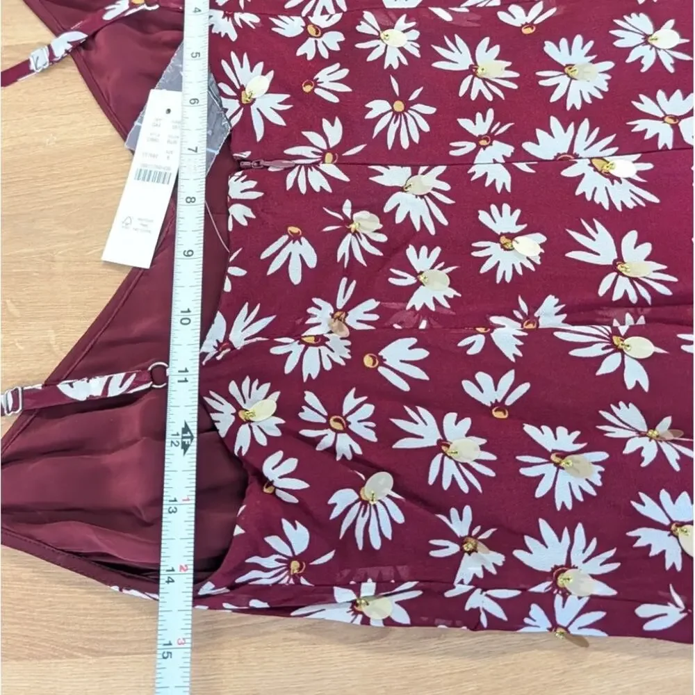 J.Crew Collection Slip Daisy Midi Dress CI660 Womens 6 Burgundy Sleeveless NWT